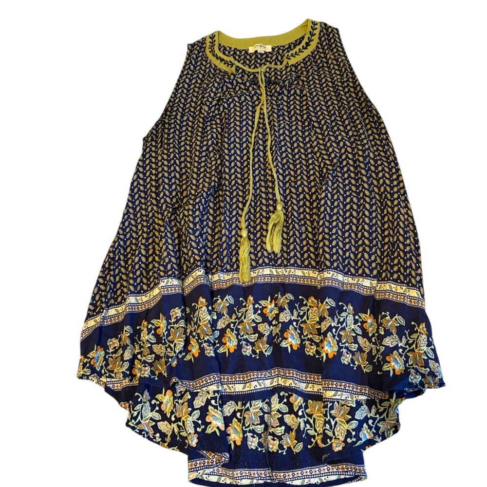 Umgee Boho Flowy Tunic Top green and navy